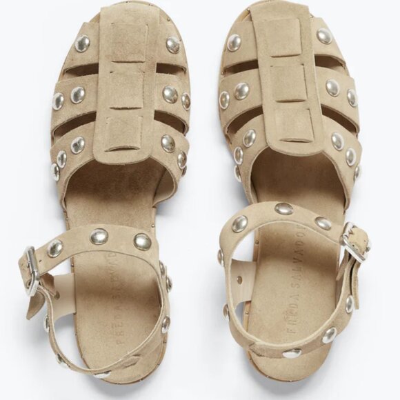 Freda Salvador / Sera Fisherman Sandal / Stucco Suede with Silver Studs - Picture 3 of 9